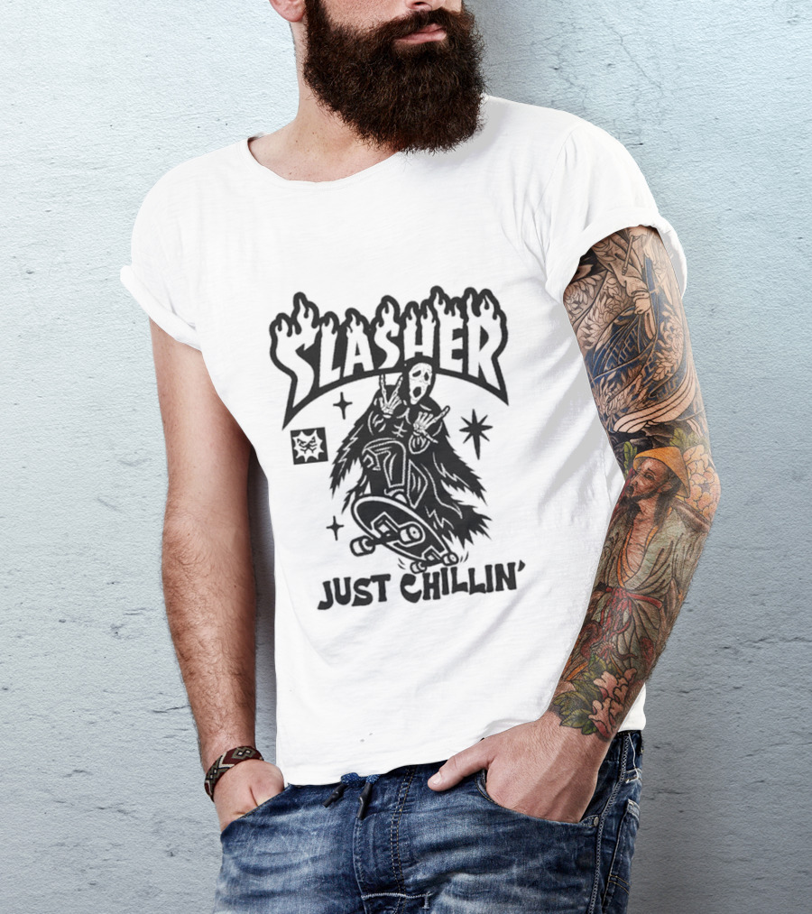 Slasher Just Chillin' Ghostface Skateboard Scream Horror T-Shirt