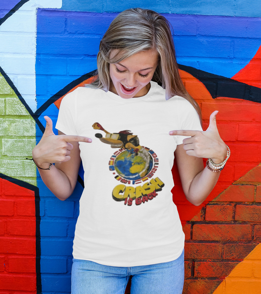 Crash Is Back Jetpack Adventure World Flags Globe Cartoon T-Shirt