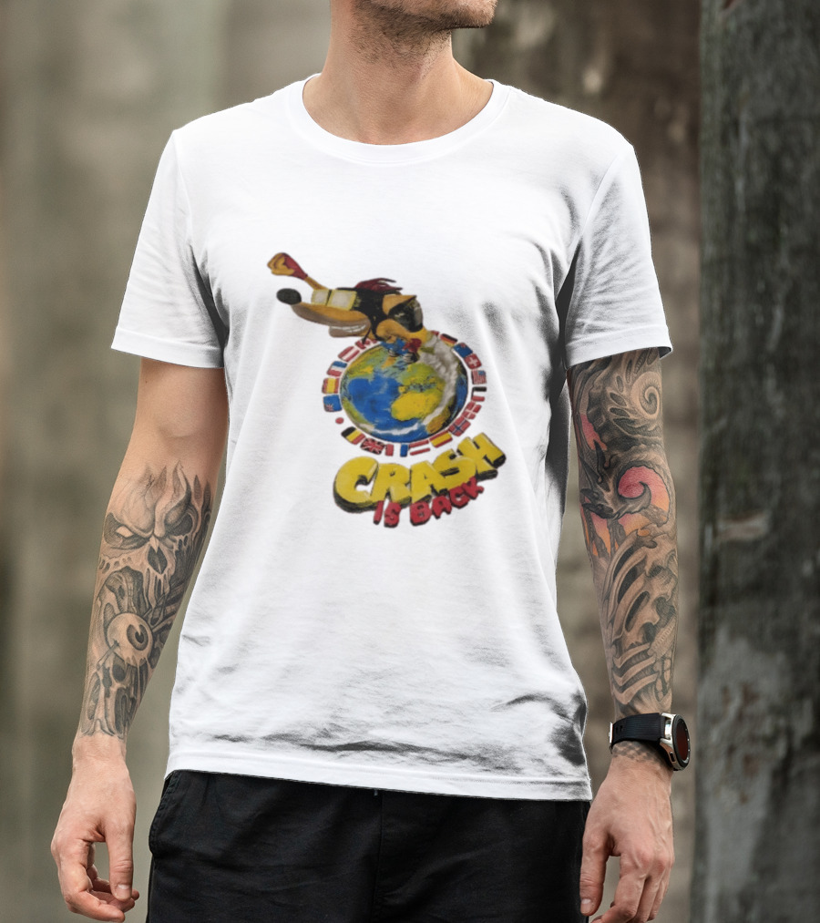 Crash Is Back Jetpack Adventure World Flags Globe Cartoon T-Shirt