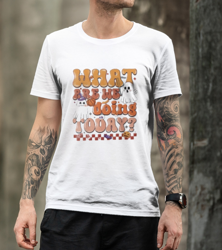 What Are We Doing Today Cartoon Halloween Ghosts Basketball Baseball Boo Shop T-Shirt