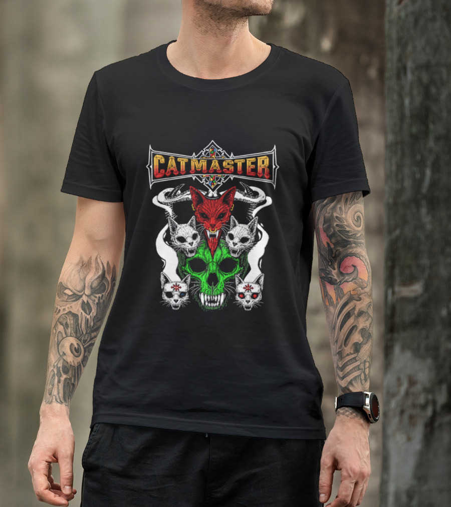 Catmaster Occult Cat Skull Metal Gothic Supernatural Feline Skulls T-Shirt