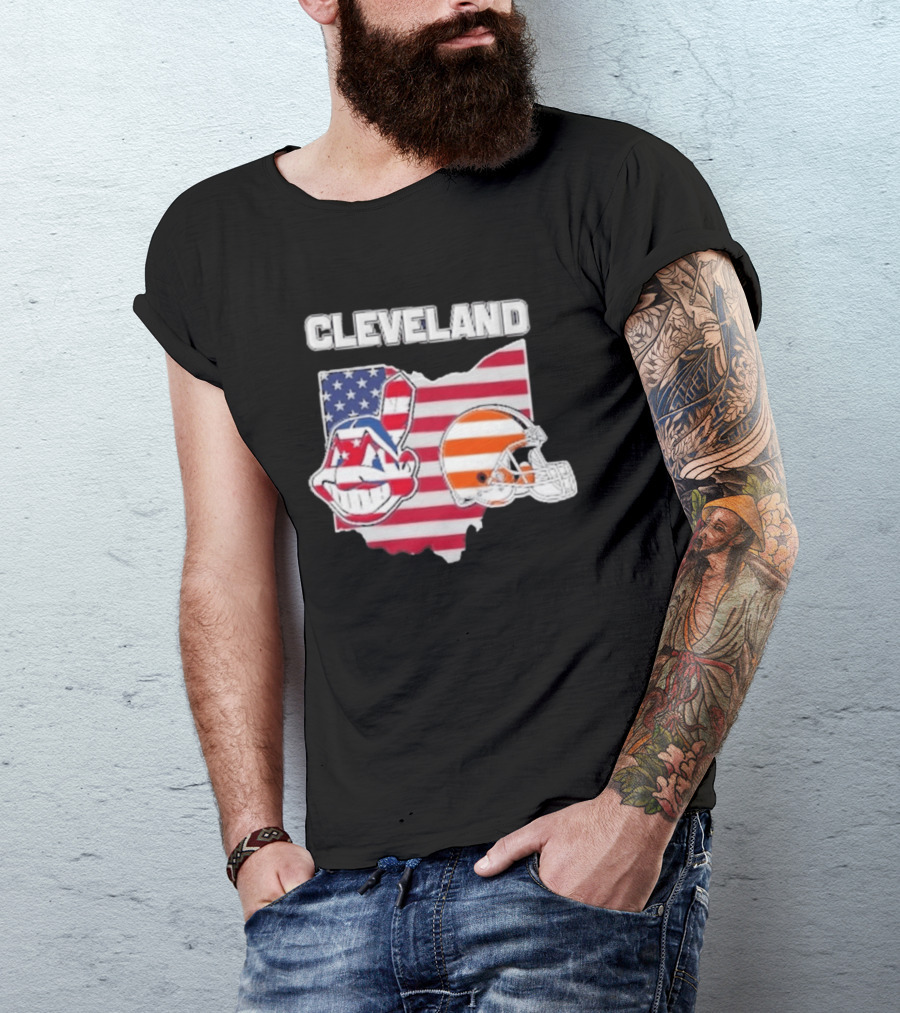 Cleveland Indians Browns Ohio State Map With Flags T-Shirt
