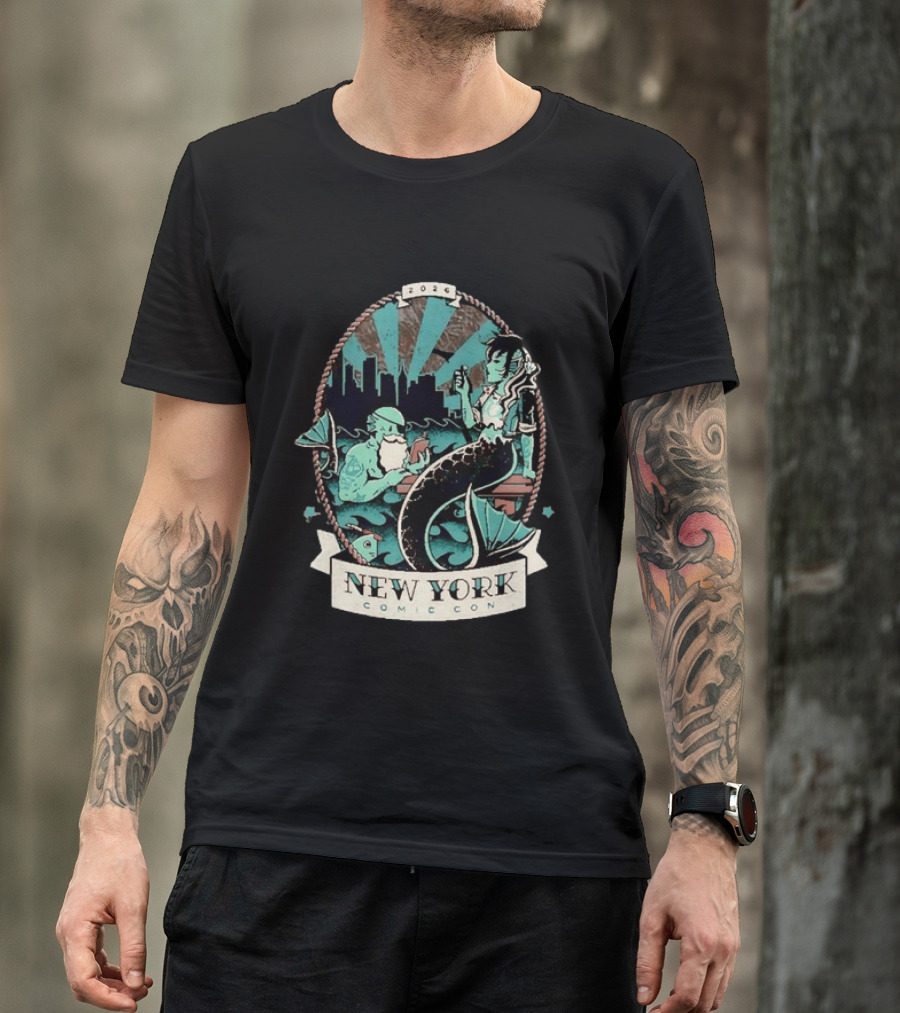 New York Comic Con 2026 Mermaid Merman City Skyline Ocean T-Shirt