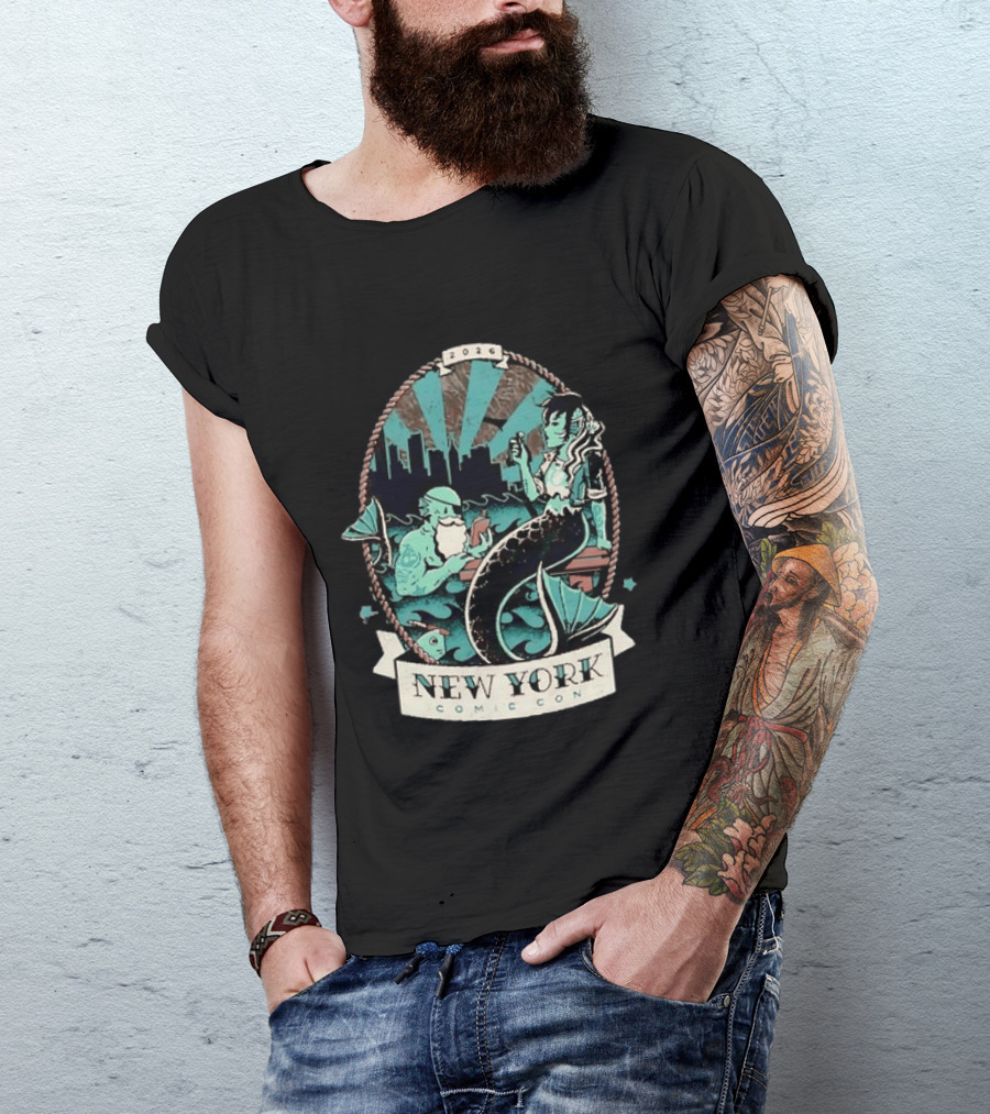 New York Comic Con 2026 Mermaid Merman City Skyline Ocean T-Shirt