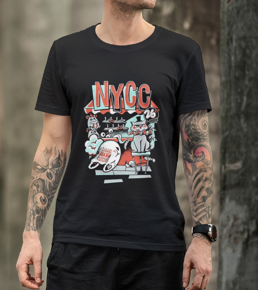 NYCC 26 Cent 1 Throw Carnival Cat Retro Style Comic Fairground Fun T-Shirt