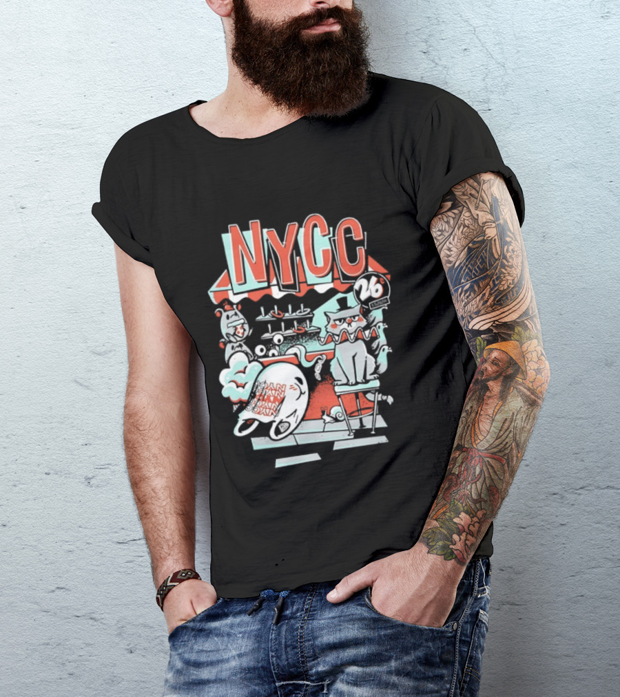 NYCC 26 Cent 1 Throw Carnival Cat Retro Style Comic Fairground Fun T-Shirt