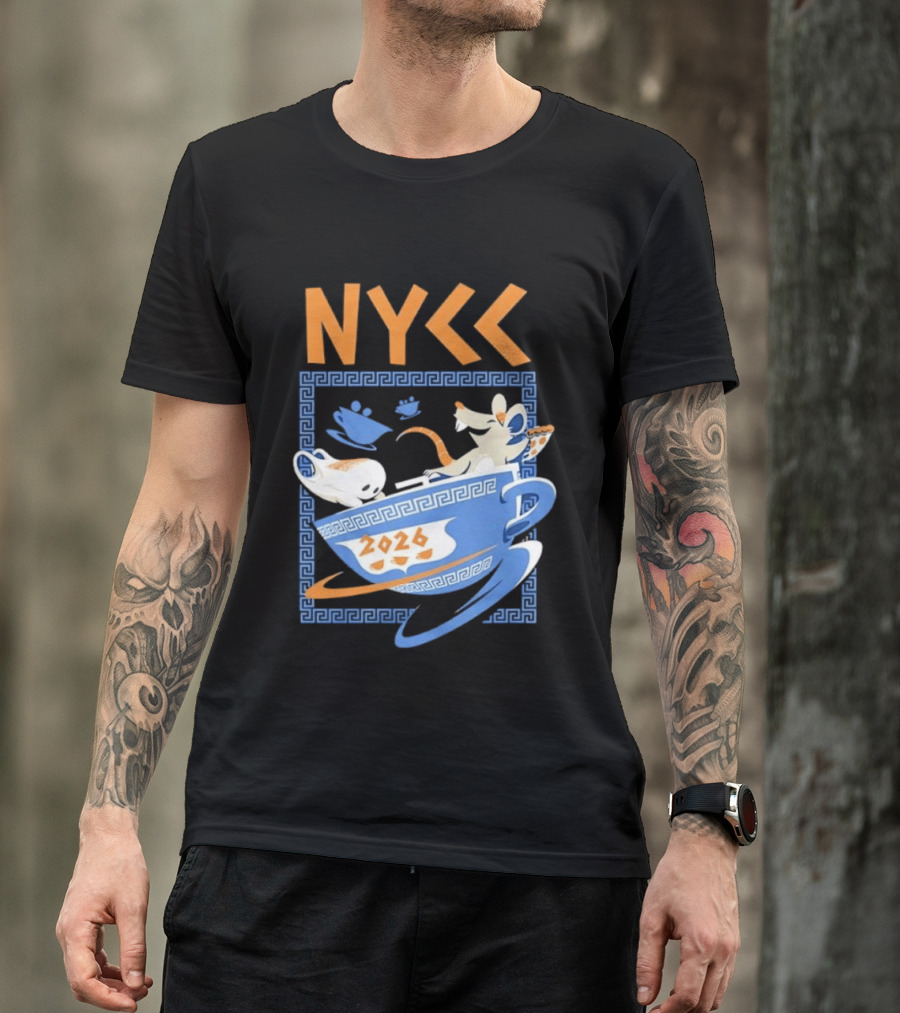 NYCC 2026 Pizza Rat Cup Greek Pattern Tea Event T-Shirt