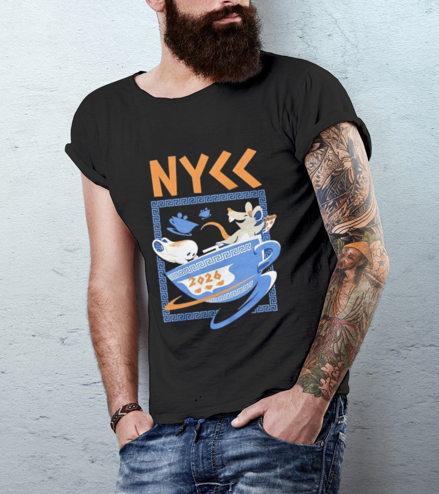NYCC 2026 Pizza Rat Cup Greek Pattern Tea Event T-Shirt