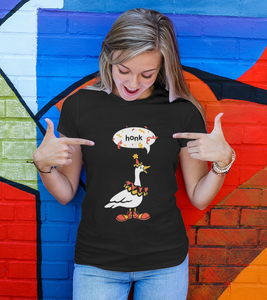 Honk Clown Goose Circus Costume With Confetti Speech Bubble T-Shirt