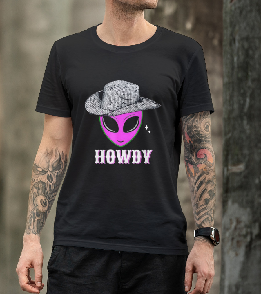 Howdy Alien Disco Cowboy Hat Western T-Shirt
