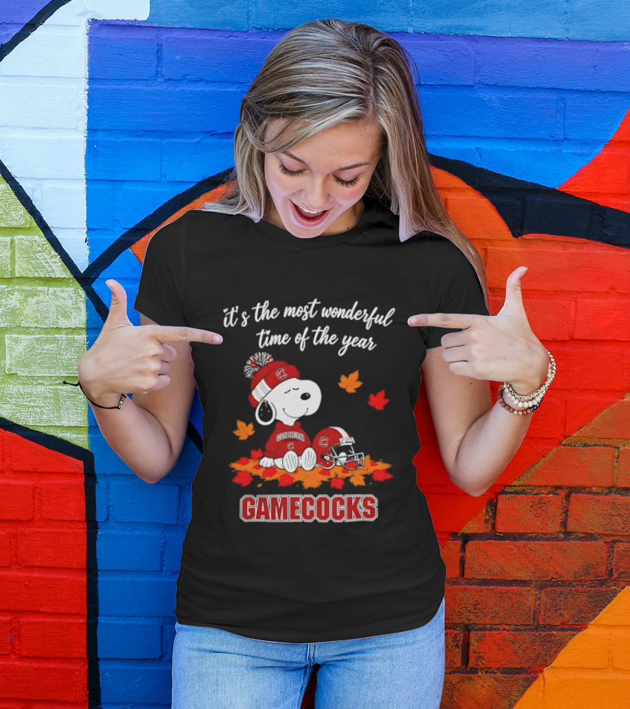 Snoopy South Carolina Gamecocks It's The Most Wonderful Time Of The Year Autumn Leaves T-Shirt