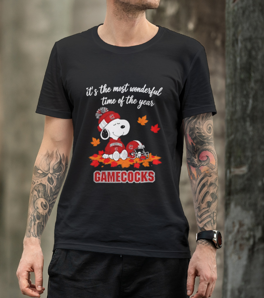 Snoopy South Carolina Gamecocks It's The Most Wonderful Time Of The Year Autumn Leaves T-Shirt