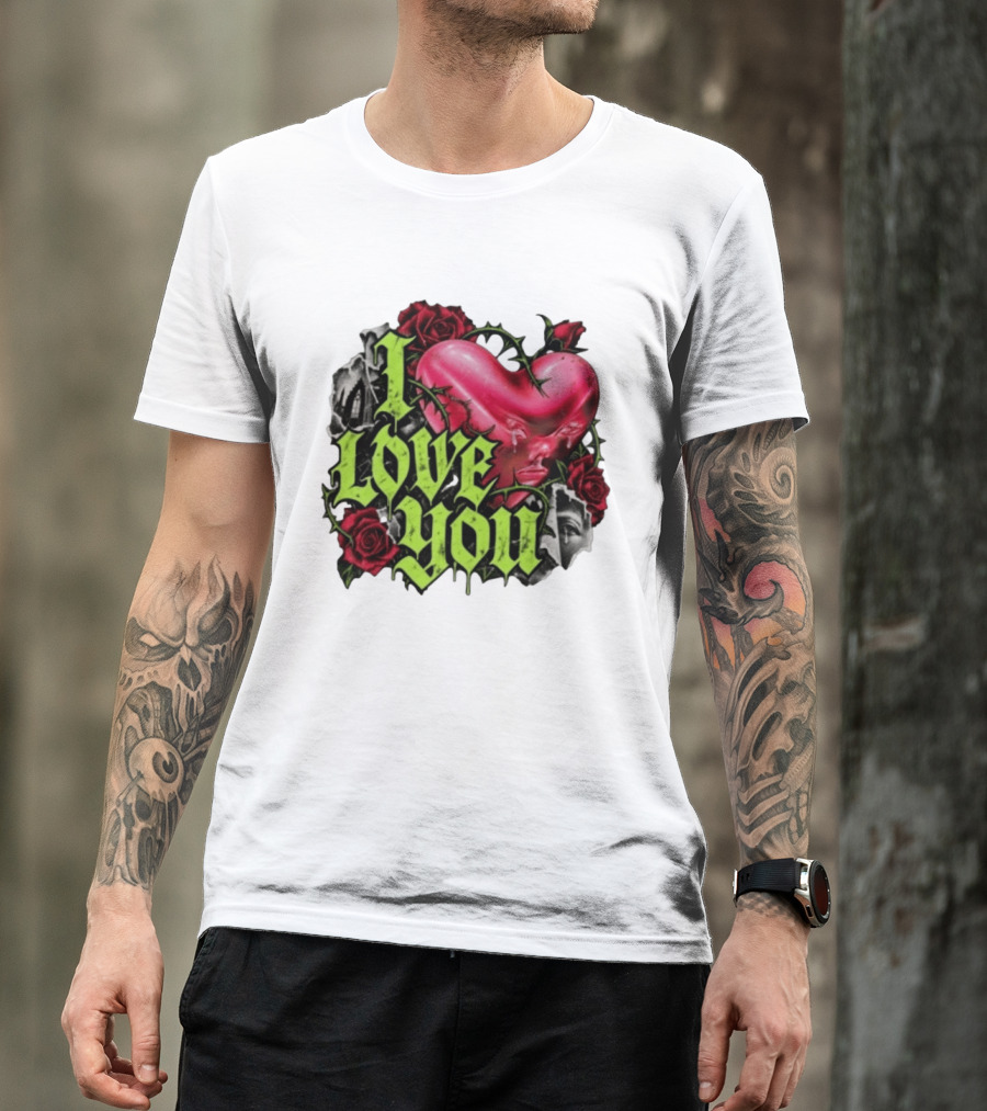 I Love You Gothic Heart Roses T-Shirt