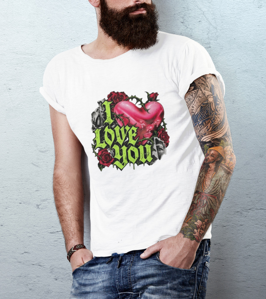 I Love You Gothic Heart Roses T-Shirt