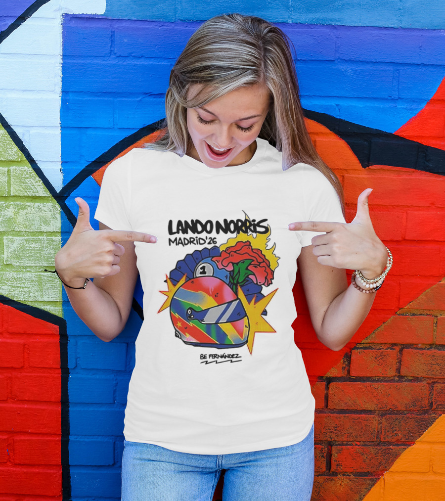 Lando Norris Madrid '26 Helmet Vibrant Art Explosion T-Shirt