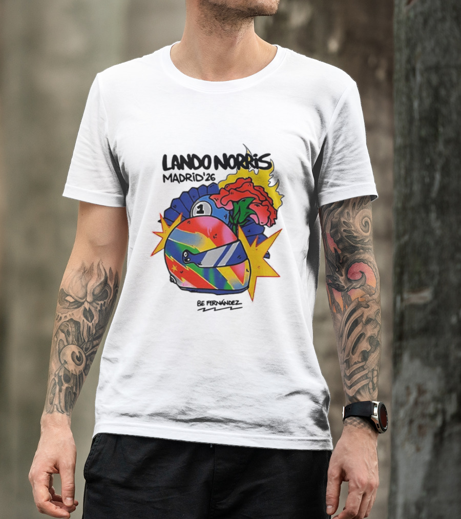 Lando Norris Madrid '26 Helmet Vibrant Art Explosion T-Shirt