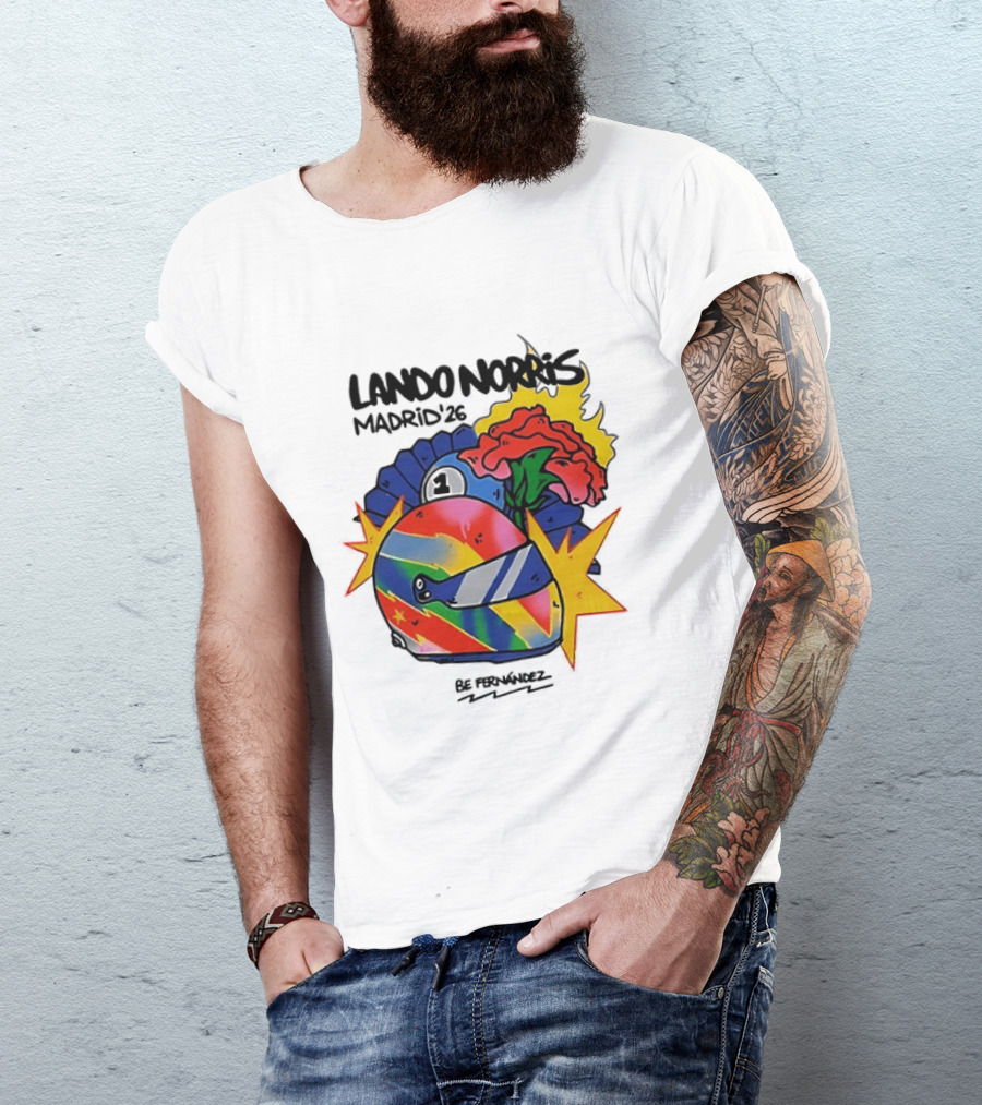 Lando Norris Madrid '26 Helmet Vibrant Art Explosion T-Shirt
