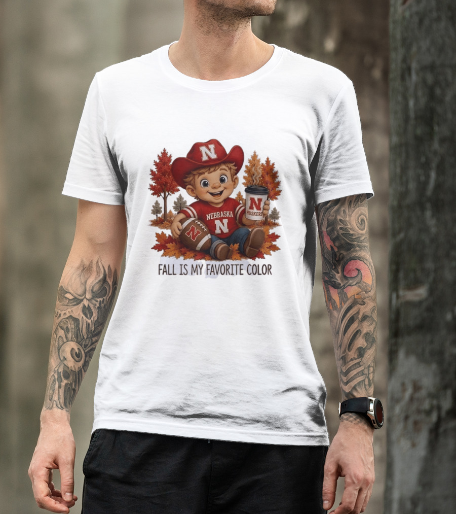 Nebraska Huskers Fall Football Kid Holding Coffee And Ball T-Shirt