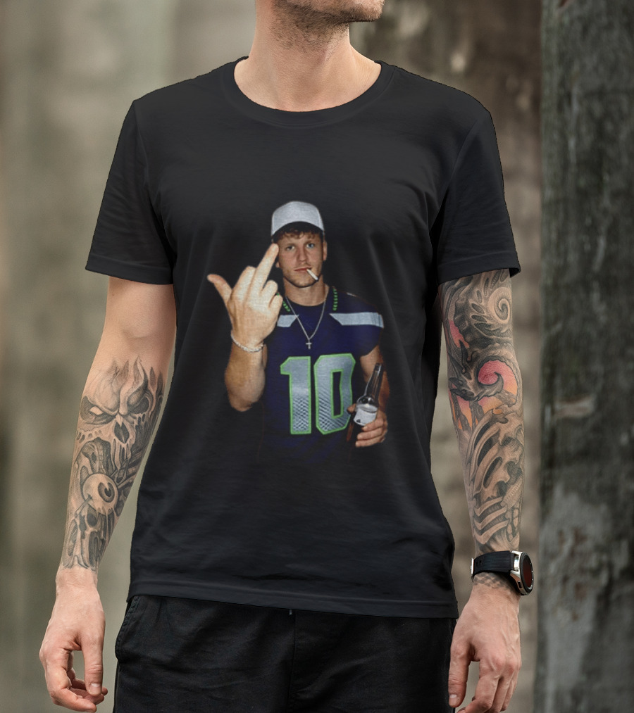 Seattle Seahawks Cooper Kupp Smoking Beer Gesture Iconic Football T-Shirt