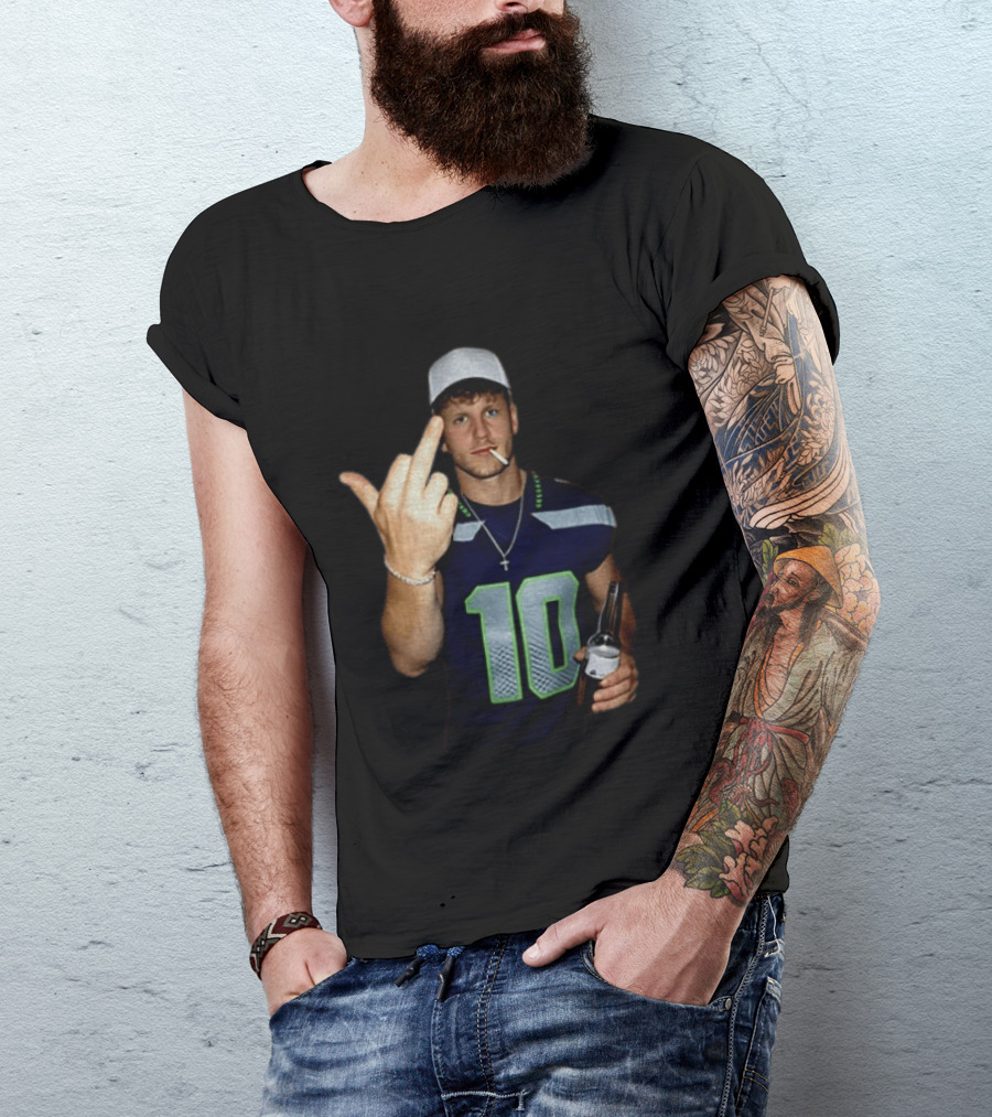 Seattle Seahawks Cooper Kupp Smoking Beer Gesture Iconic Football T-Shirt