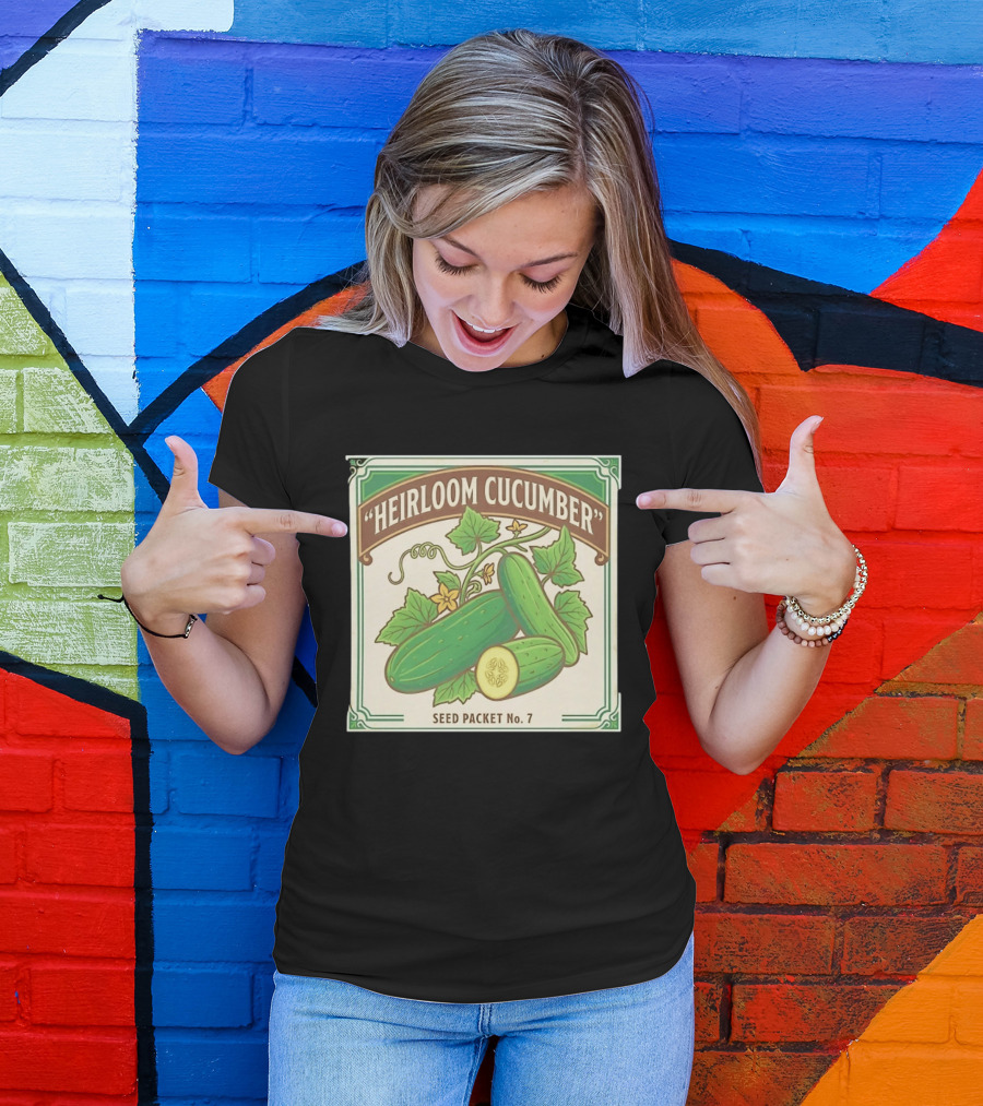 Heirloom Cucumber Seed Packet No 7 Vintage Gardening Iconic Green T-Shirt