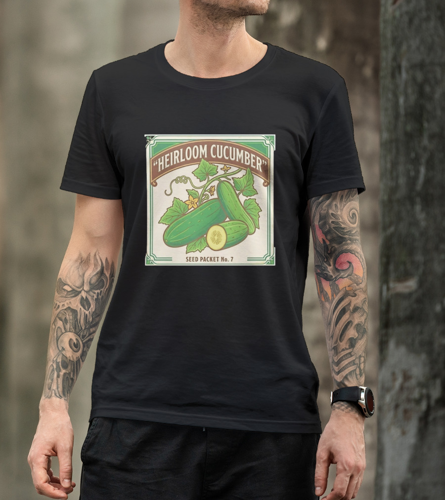Heirloom Cucumber Seed Packet No 7 Vintage Gardening Iconic Green T-Shirt