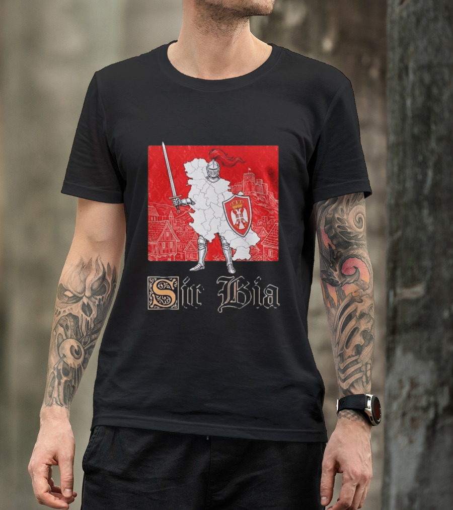 Sir Bia Knight Of Serbia Map Serbian Pride Shield Armor Heritage T-Shirt