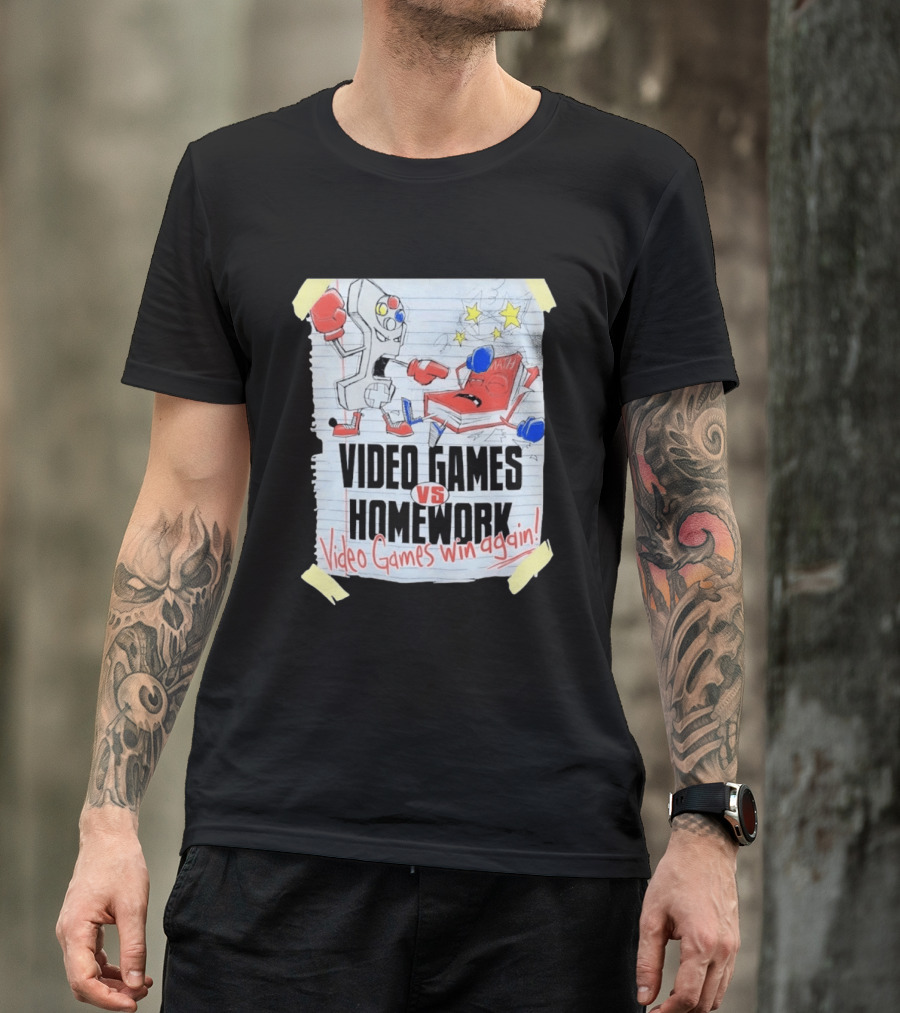 Video Games Vs Homework Video Games Win Again Math Battle Sketch T-Shirt