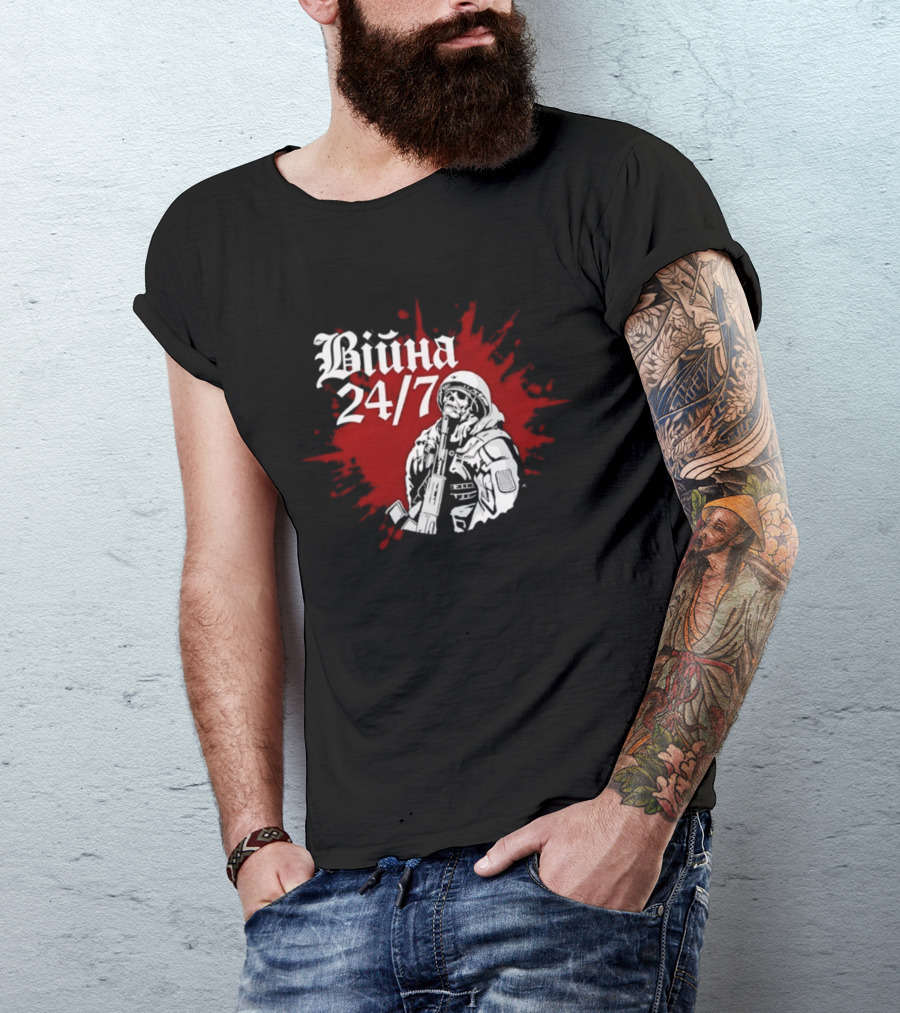 Війна 24/7 Skeleton Soldier Military Red Splatter T-Shirt