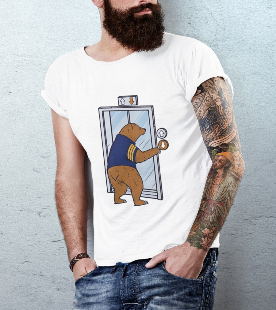 Bear In Blue Jacket Pressing Elevator Down Button T-Shirt