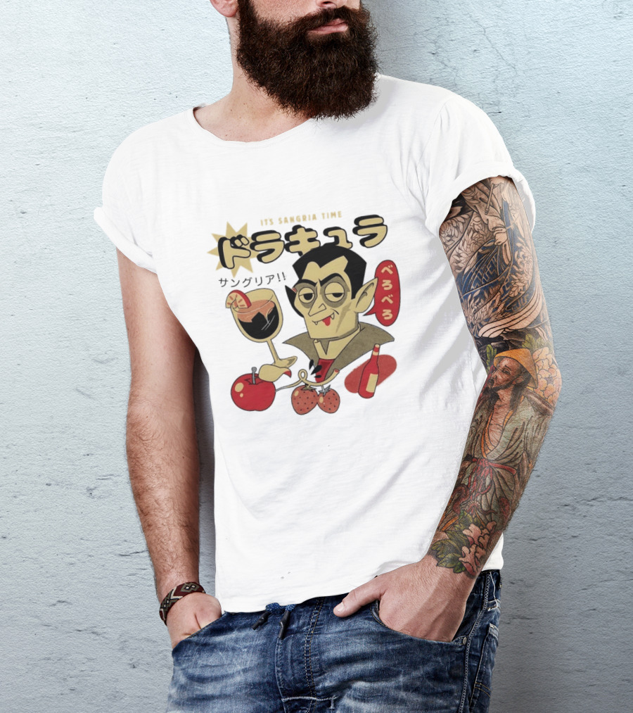 Dracula It's Sangria Time Japanese Vampire Bero Bero Retro Drink T-Shirt