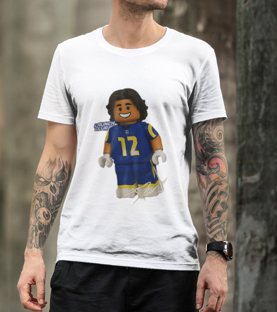 Los Angeles Rams Wide Receiver Puka Nacua Launch Club Number 12 Lego T-Shirt