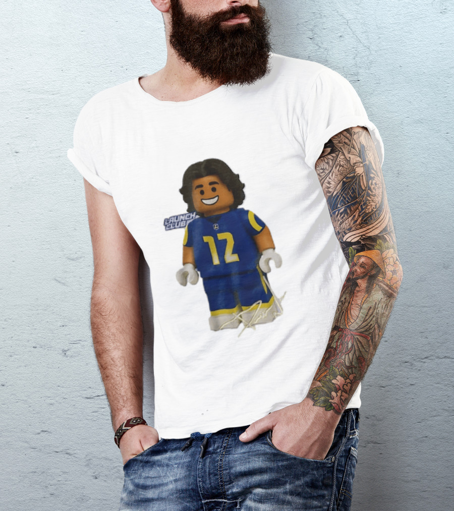 Los Angeles Rams Wide Receiver Puka Nacua Launch Club Number 12 Lego T-Shirt