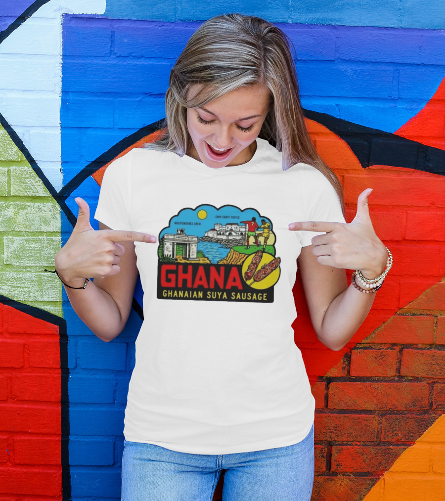 Ghana Cape Coast Castle Independence Arch Ghanaian Suya Sausage Soccer Scene T-Shirt