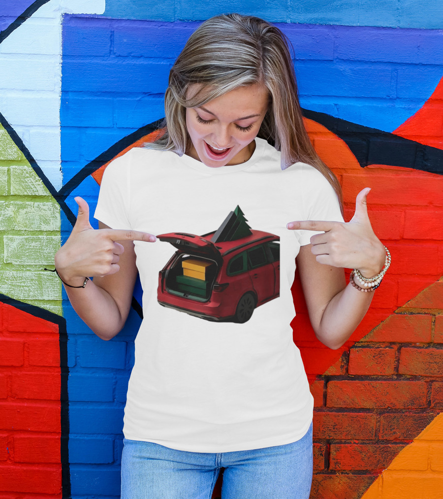 Most Likely To Pack The Car Festive Holiday Travel Scene With Christmas Tree And Gifts T-Shirt