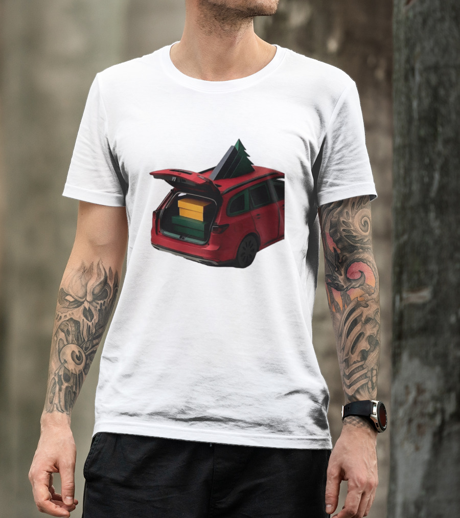 Most Likely To Pack The Car Festive Holiday Travel Scene With Christmas Tree And Gifts T-Shirt