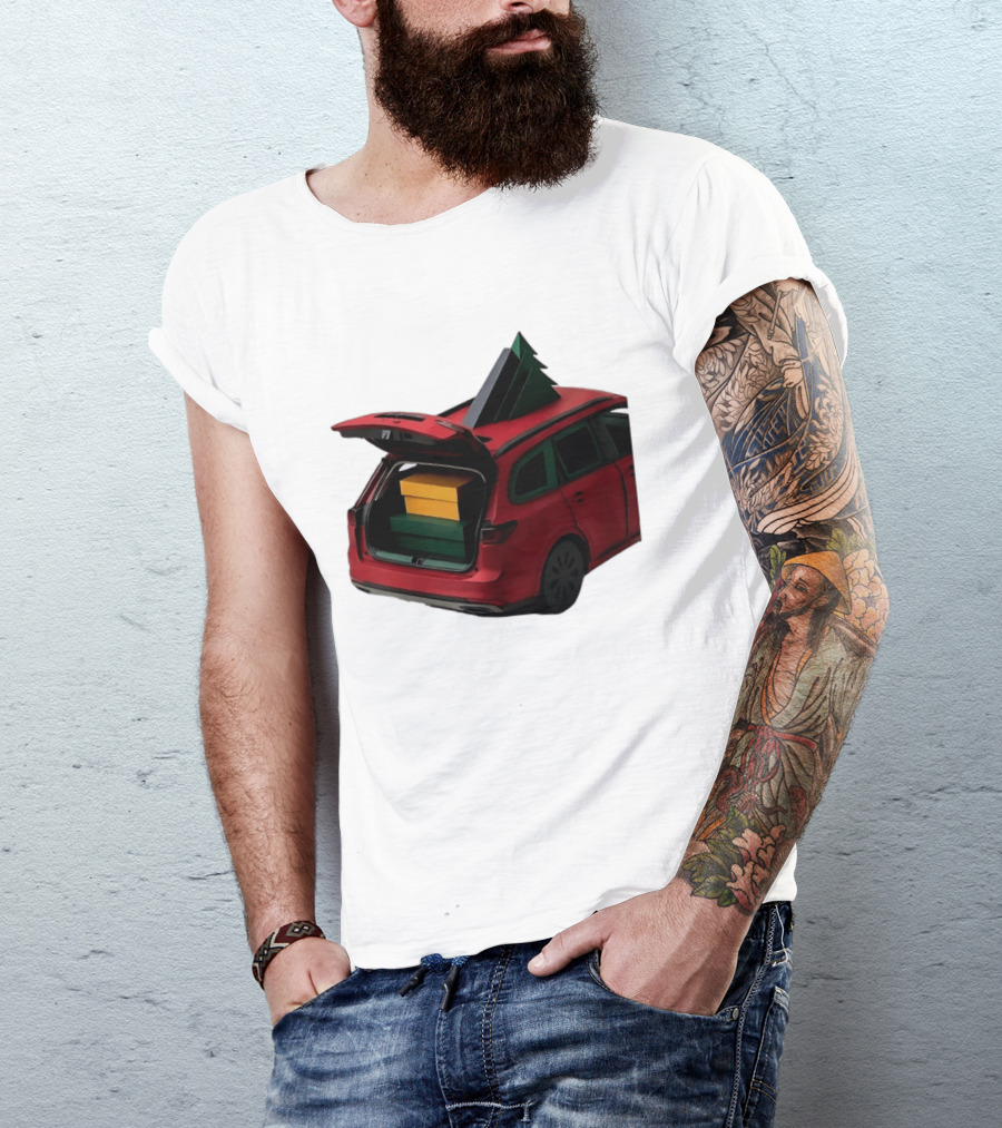 Most Likely To Pack The Car Festive Holiday Travel Scene With Christmas Tree And Gifts T-Shirt