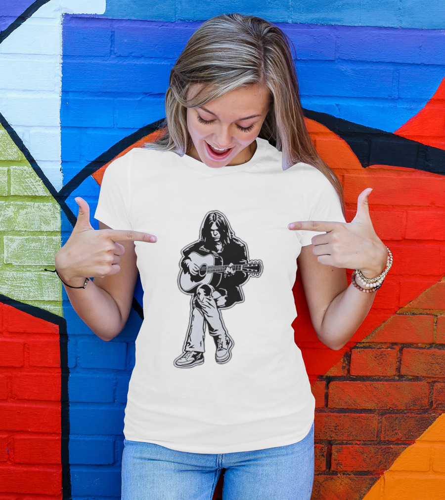 Neil Young Acoustic Folk Rock Guitar Performance T-Shirt