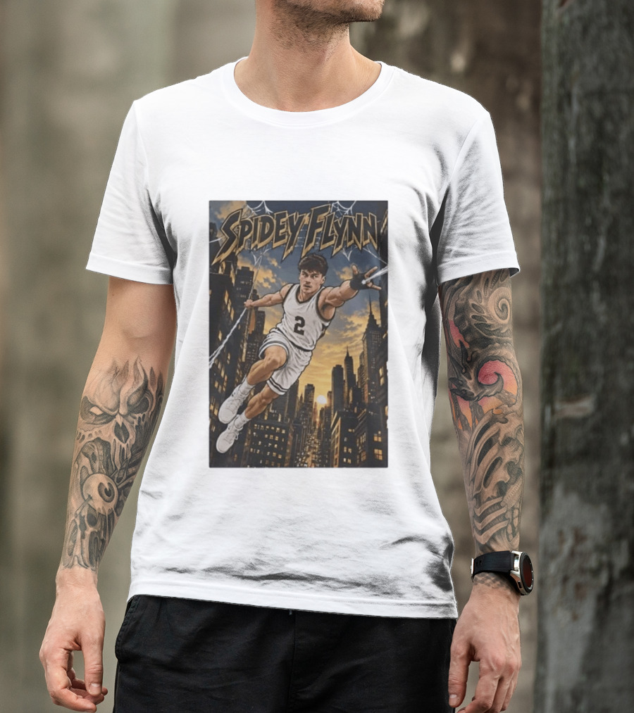 Spidey Flynn Basketball Superhero City Skyline Action T-Shirt
