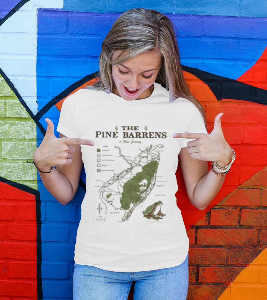 The Pine Barrens Of New Jersey Map Adventure Landmarks Forest Areas T-Shirt