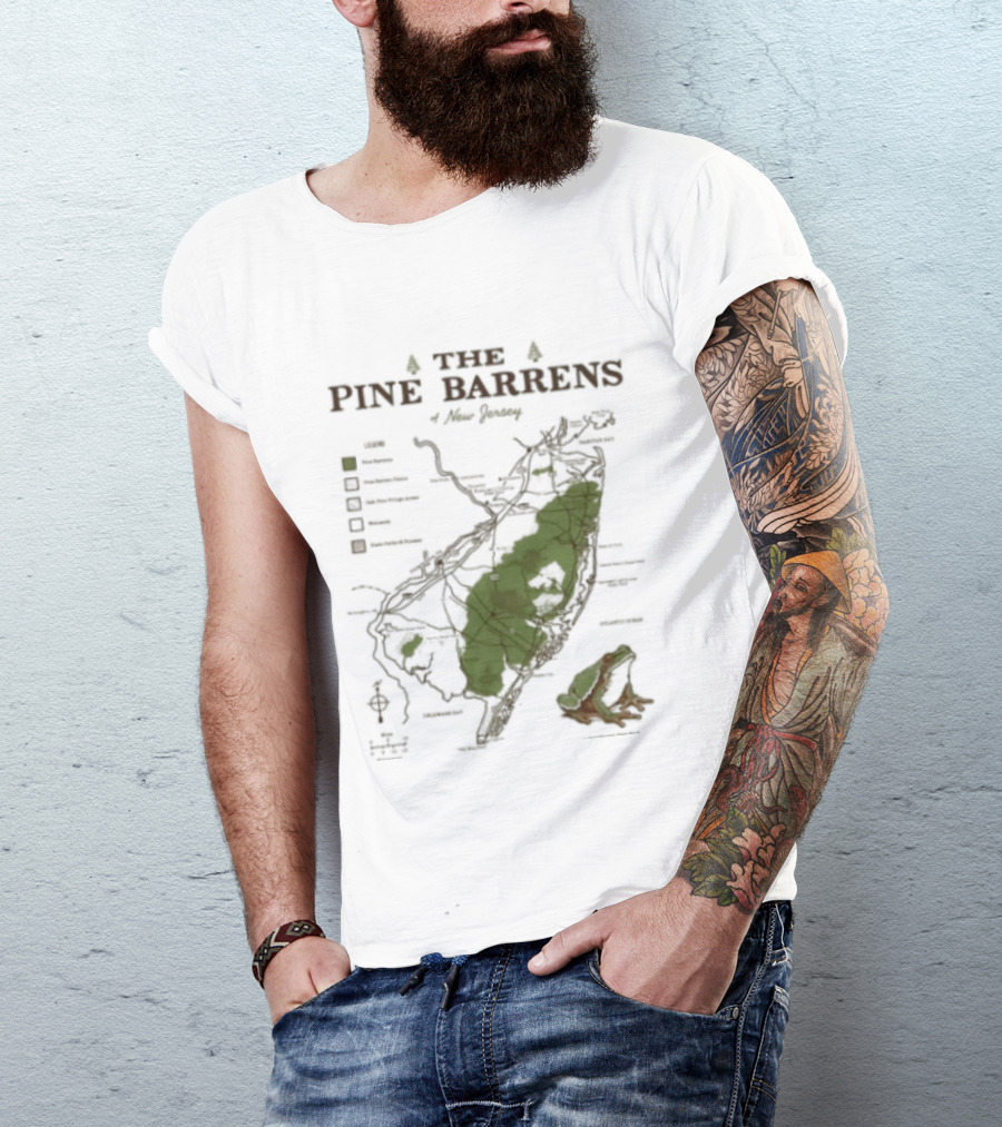 The Pine Barrens Of New Jersey Map Adventure Landmarks Forest Areas T-Shirt
