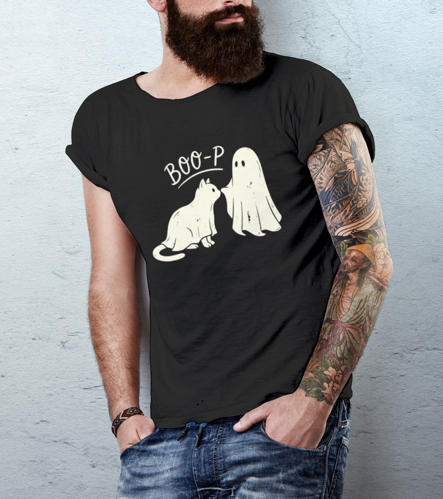 Boo P Humor Halloween Cat Ghost Playful Spirit And Feline Paw Interaction T-Shirt