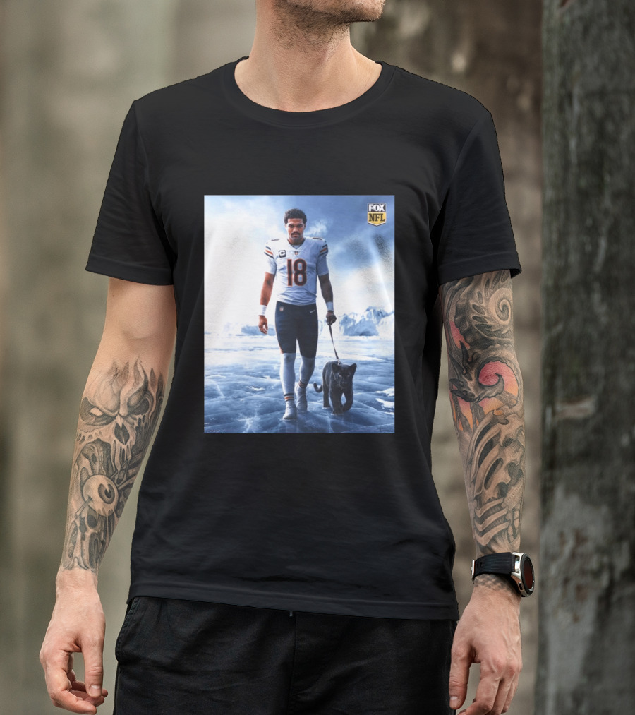 Chicago Bears QB #18 Arctic Panther Fox NFL Icy Football Player Black Panther T-Shirt