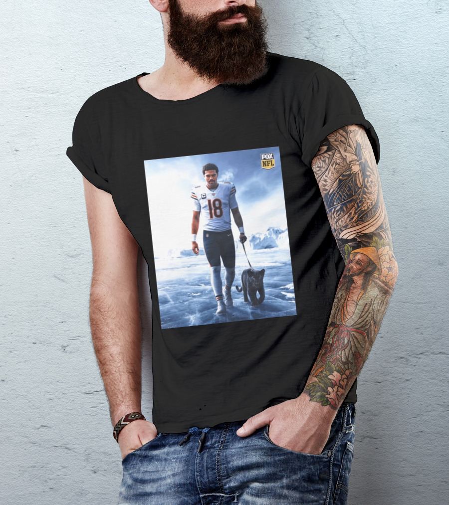 Chicago Bears QB #18 Arctic Panther Fox NFL Icy Football Player Black Panther T-Shirt