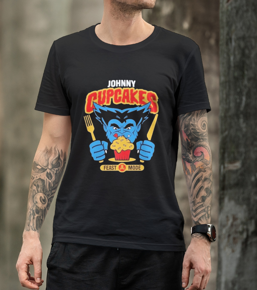 Johnny Cupcakes Feast Mode Blue Wolverine Eating Cupcake T-Shirt