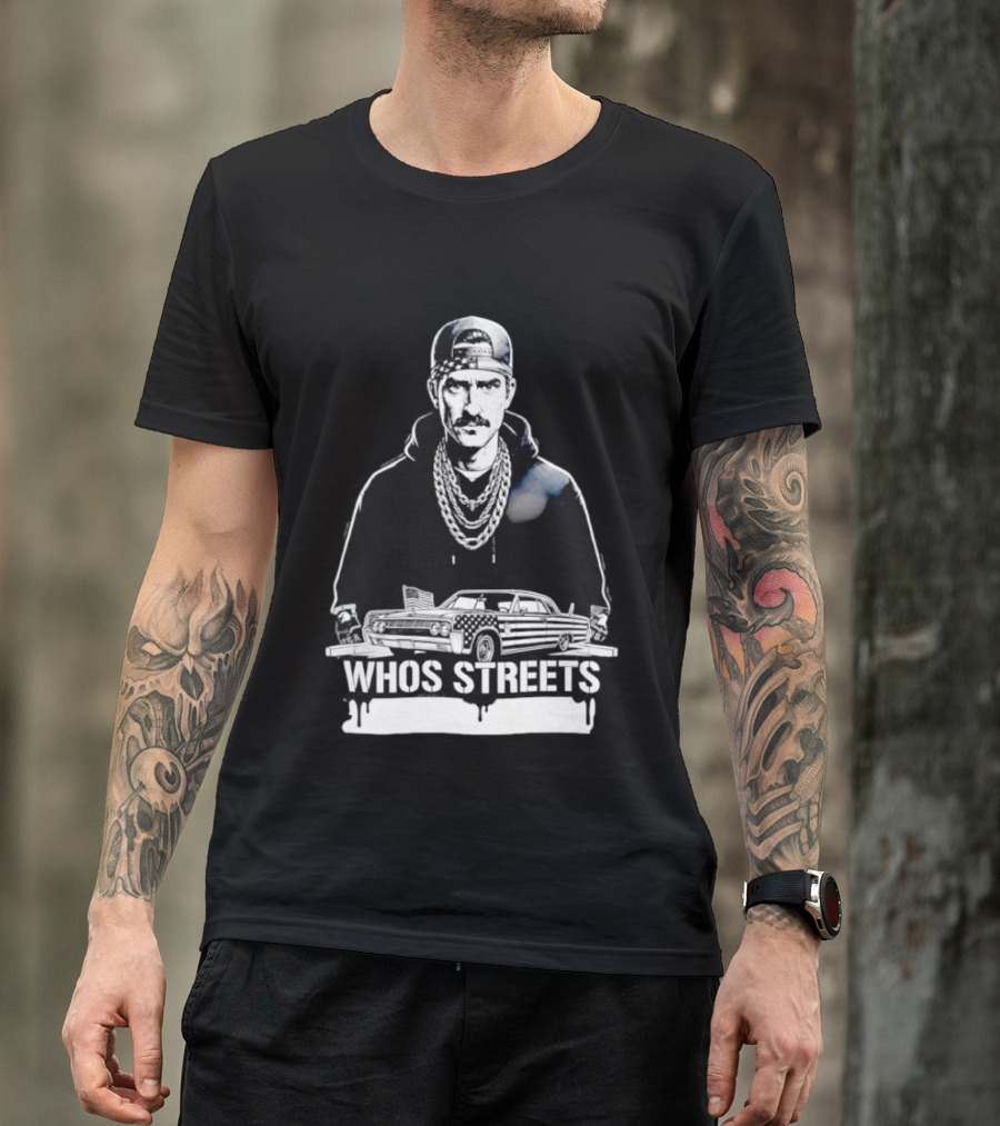 Whos Streets American Flag Car And Man Street Chain Hip Hop Culture T-Shirt