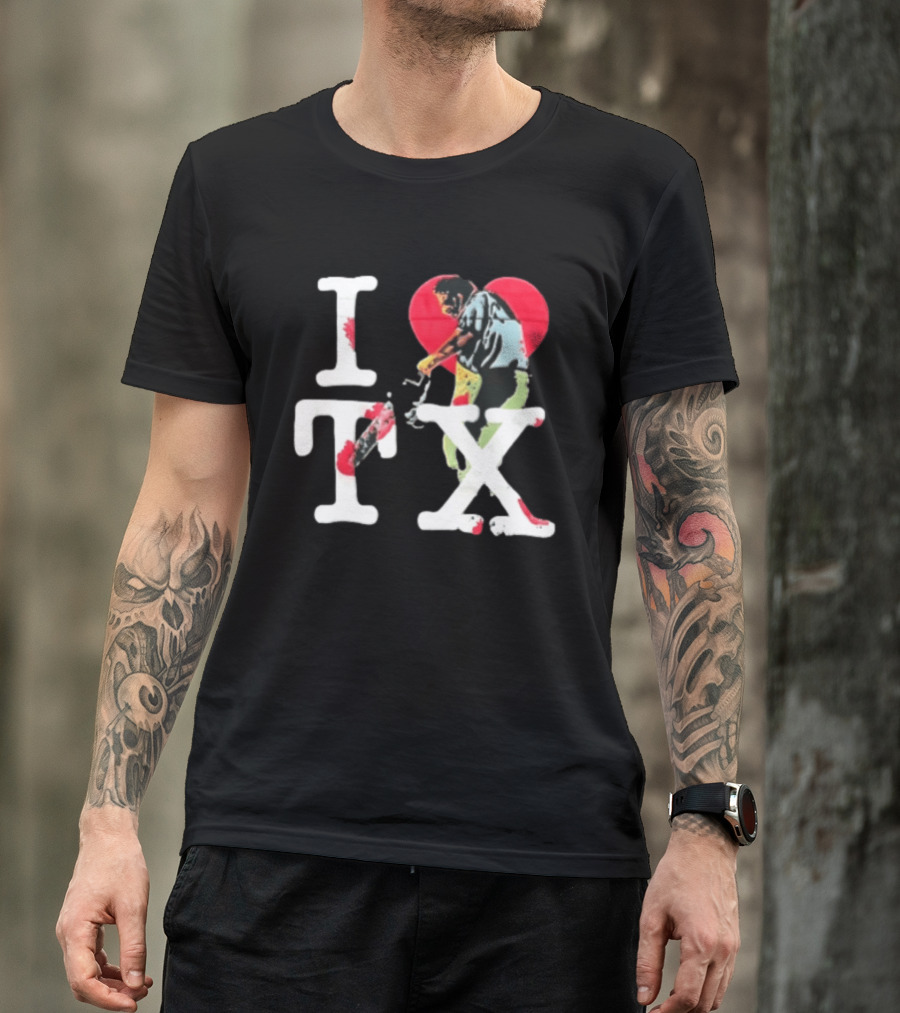 I Love Tx Leatherface Chainsaw Heart Blood Splatter T-Shirt