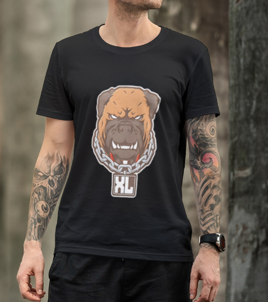 XL Angry Growling Dog Head Chain Collar Tag Cartoon Caricature T-Shirt