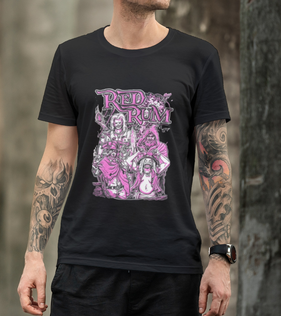 Red Rum Pink Pirate Crew Captain Hooded Wizard Comic Line T-Shirt
