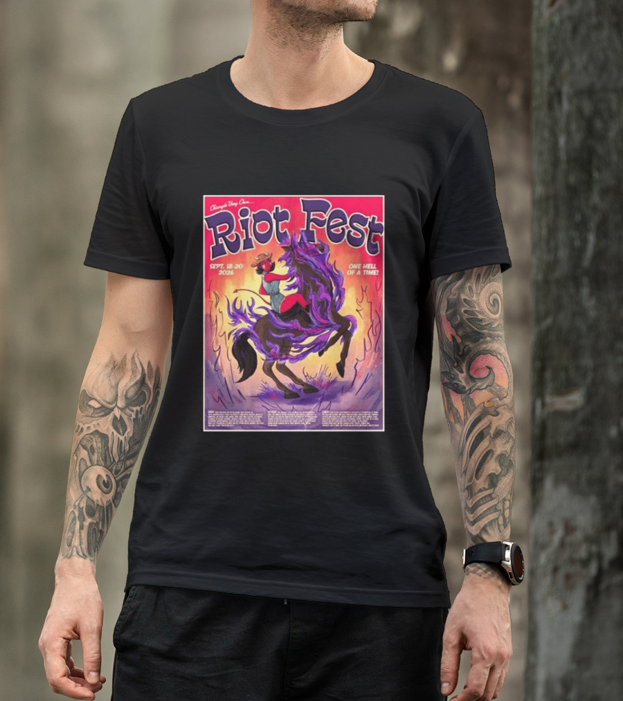 Chicago Douglass Park Riot Fest 2026 Devil Cowgirl Artwork September 18 20 One Hell Of A Time T-Shirt